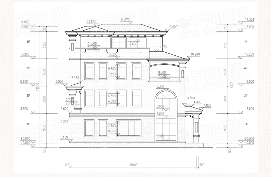 帶堂屋歐式四層農(nóng)村自建房設(shè)計圖紙