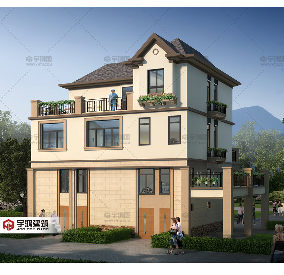 135平帶商鋪的三層美式別墅設計圖紙，精致美觀