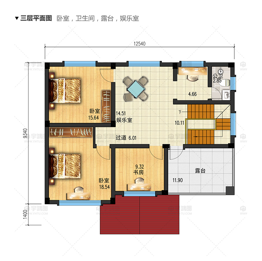 112平漂亮實用鄉(xiāng)村別墅設(shè)計圖紙及效果圖，框架結(jié)構(gòu)